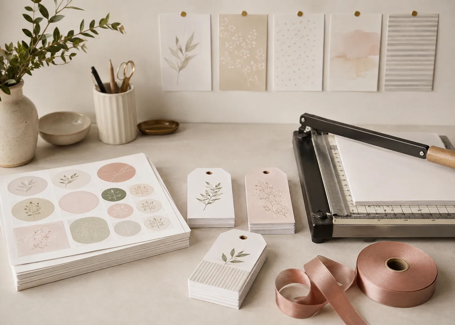 Printed stickers, tags and cards on the Utsav Craft workbench