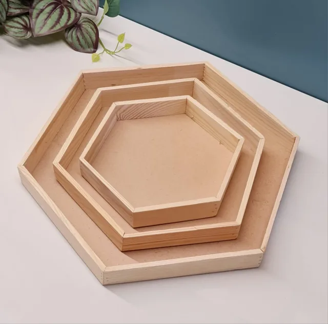 Set of 3 Hexagon Pine Wood Trays